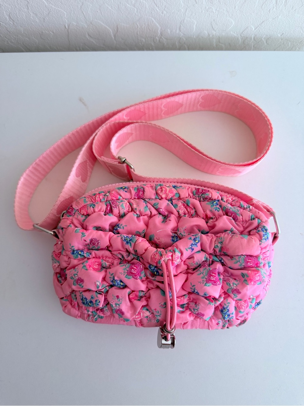 Miss Gwen OMG Pink Floral Quilted LOVE Crossbody Bag Coquette Heart